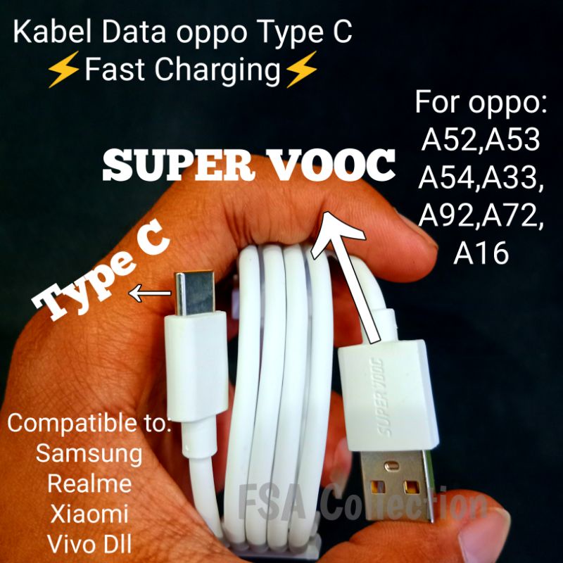 Kabel Data Oppo Super Vooc Type C A 91 R17 A53 A92 A5 2020 reno 4 reno 4 f