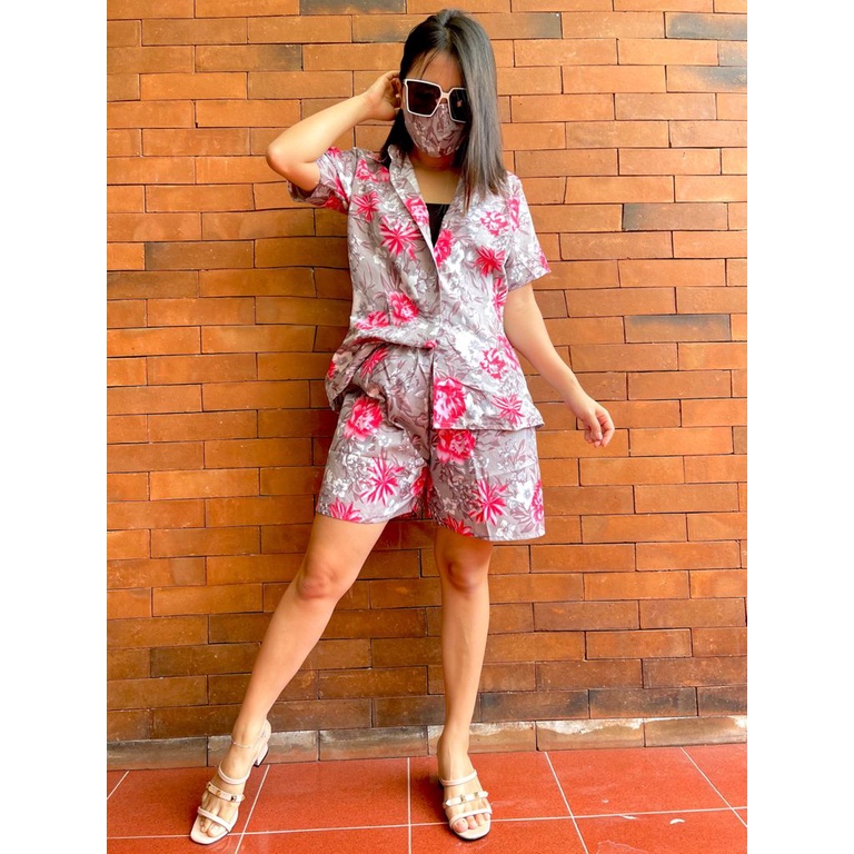 Morymony daily set homewar / setelan celana pendek / stelan baju wanita marble pastel-zaida charcoal