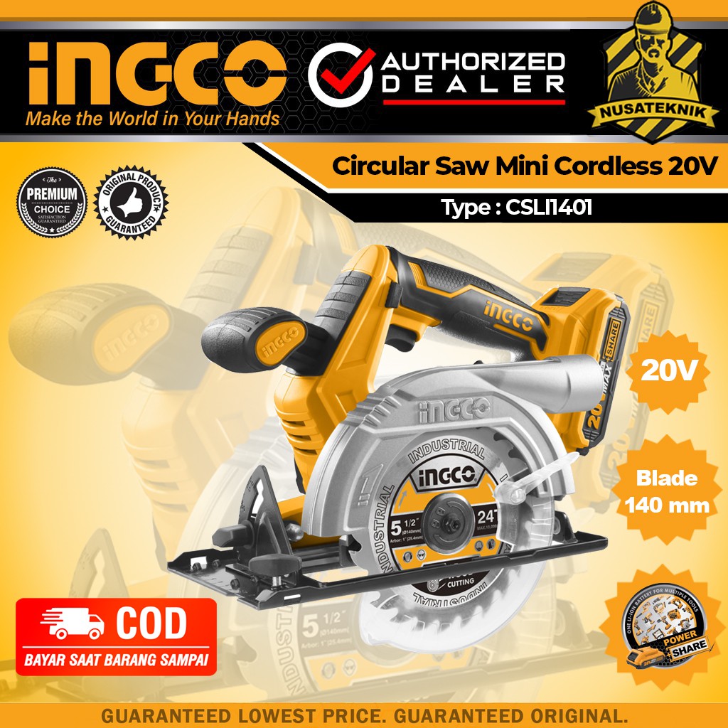 MESIN CIRCULAR SAW MINI CORDLESS / BATRAI 20V INGCO CSLI1401 MESIN GERGAJI POTONG KAYU