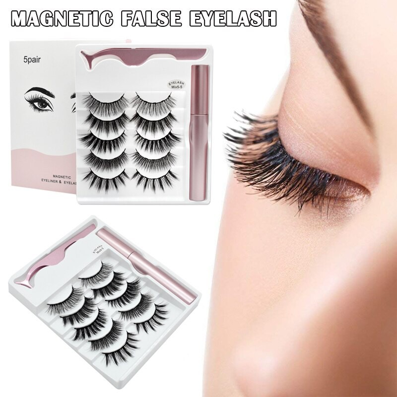 PAKET BULU MATA 3 Pairs Magnetic Eyelashs set Magnet Liquid Eyeliner Magnetic &amp; Tweezer Set Waterproof