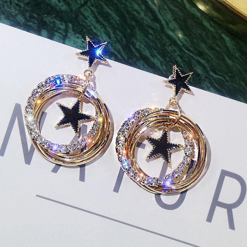 Anting Juntai Bentuk Bintang Bulat Model Hollow Untuk Hadiah Ulang Tahun Wanita