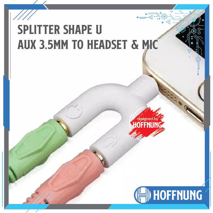 Konektor Jack Y Spliter Shape U Aux 3.5mm ke Audio Headset Mic Splitter Male to 2 Female