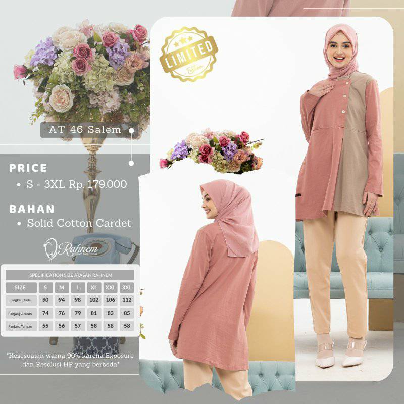 ATASAN RAHNEM AT 46 / ATASAN MUSLIMAH DEWASA / ATASAN WANITA TERBARU 2022 BY RAHNEM 100% ORIGINAL