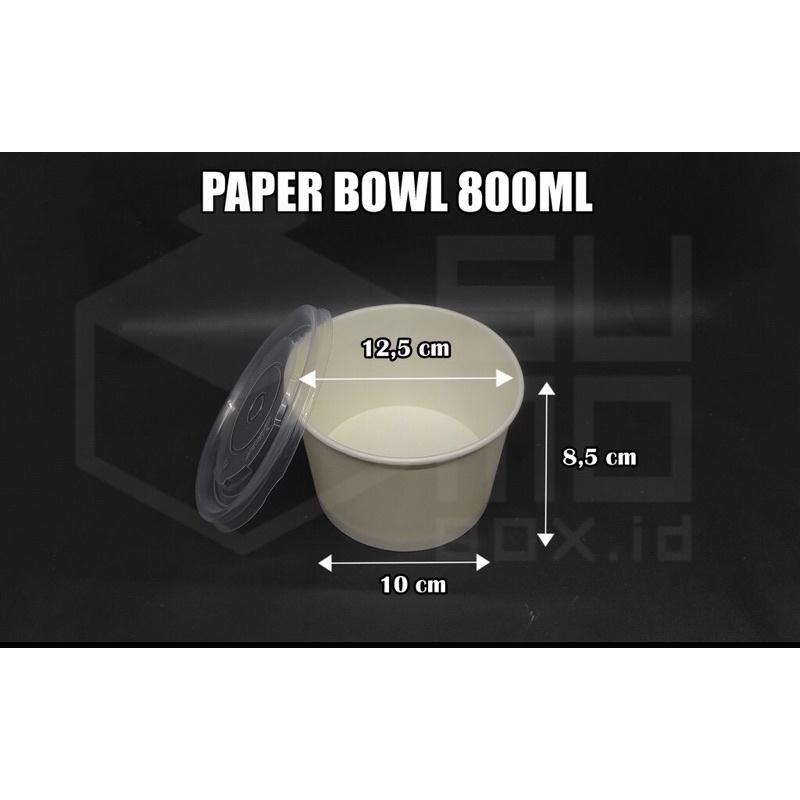 Paper bowl 800ml + tutup / Mangkuk kertas / wadah kertas tebal/ Cup mangkok tahan panas [ECERAN]