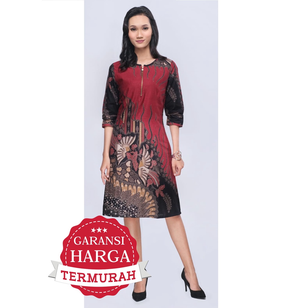 Dress Batik Wanita Baju Seragam Formal Kerja 3077 Merah
