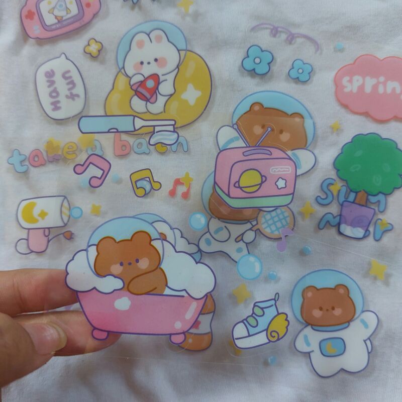 

space bear n bunny sticker pvc bening