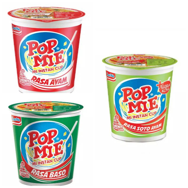 

Pop Mie Cup Kuah @75gr (Ayam, Baso, Soto) cup goreng @75g (pedes gledeek, pedes dower)