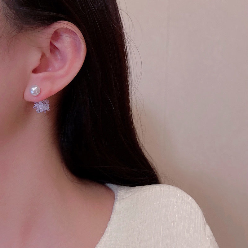 Anting Tusuk Sterling silver 925 Desain Bunga Hias Kristal Zircon + Mutiara Mewah Untuk Wanita