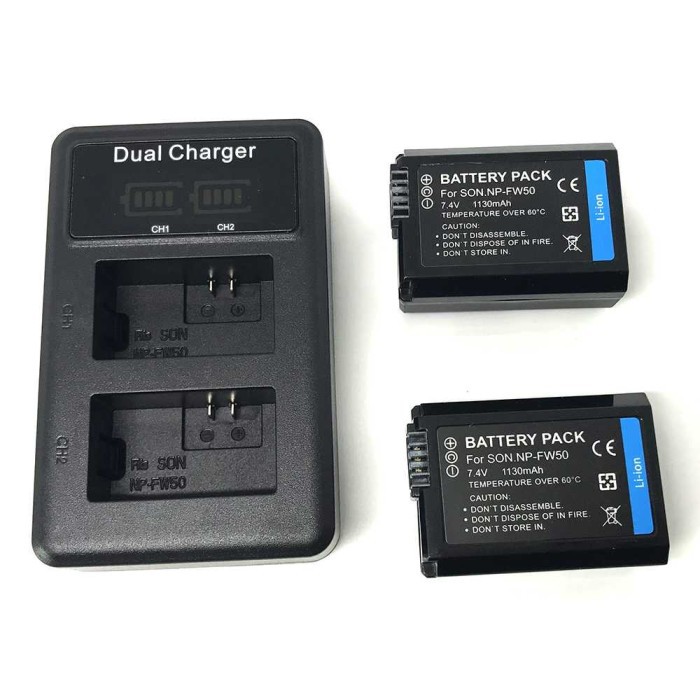 CHARGER TRAVEL BATERAI 2x NP-FW50 3rd for SONY NEX A72 A6000 6300 6500