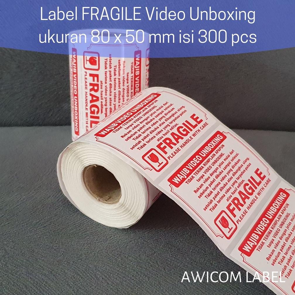 

[(BAYAR DITEMPAT) Label Sticker FRAGILE Wajib Video Unboxing Stiker Perhatian Online Shop 80x50 isi 300 pcs