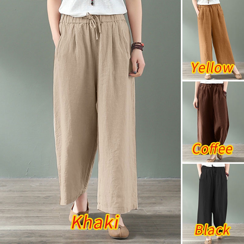 ZANZEA Women Casual Elastic Waist Loose Wide Leg Solid Color Long Pants