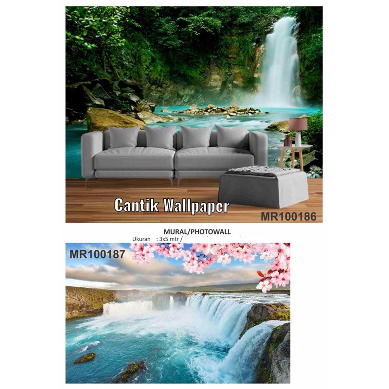 Photowall Mural Dinding 3d Wallpaper Mural Air Terjun Pemandangan Pantai
