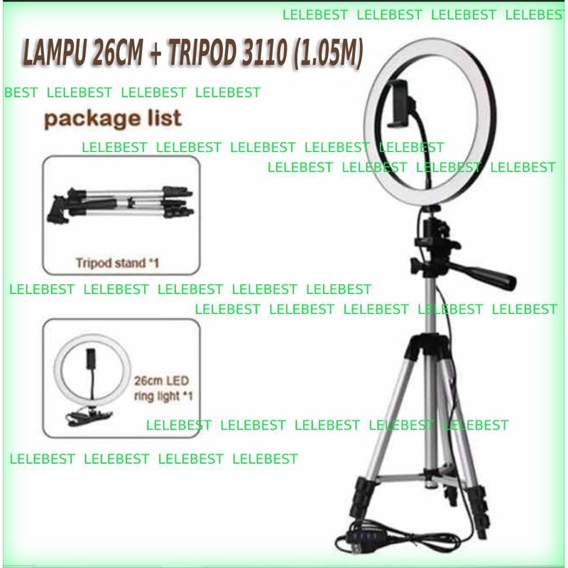 LAMPU 26CM + TRIPOD 1 METER 3110 SELFIE MAKE UP LIVE TIKTOK VLOG TIKTOK LAMPU