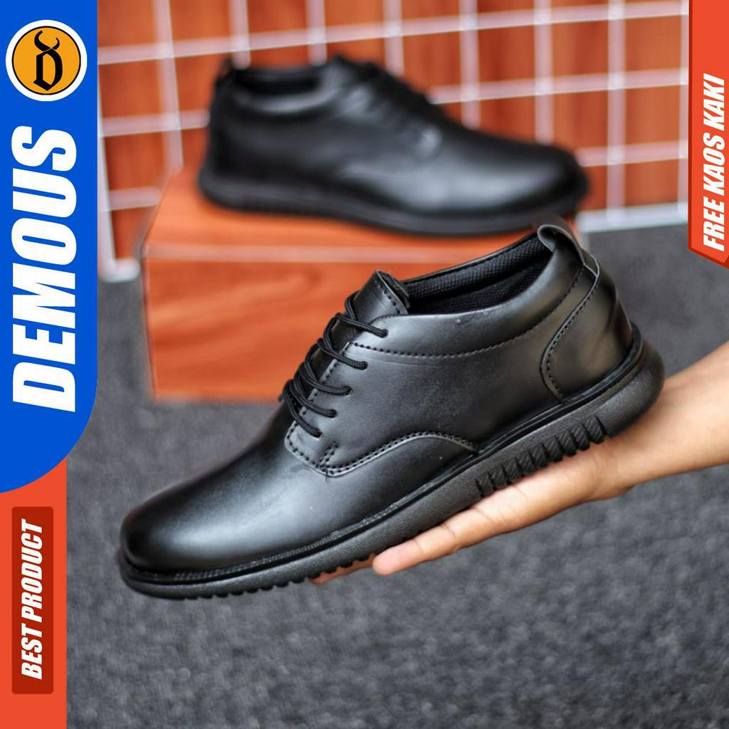 DEMOUS HATTE - Sepatu Formal Casual Pria Kulit PU Hitam Tali Pantofel Kerja