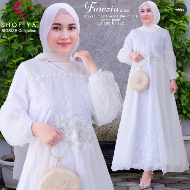 Alifah Dress Fawzia Dress Ori Shofiya Gamis Putih brukat Cantik