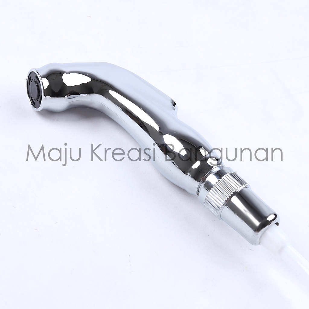 Jet Shower Spiral Set Kepala Washer Toilet Cebok Chrome Bidet Kamar Mandi Selang 1.5 Meter SKL