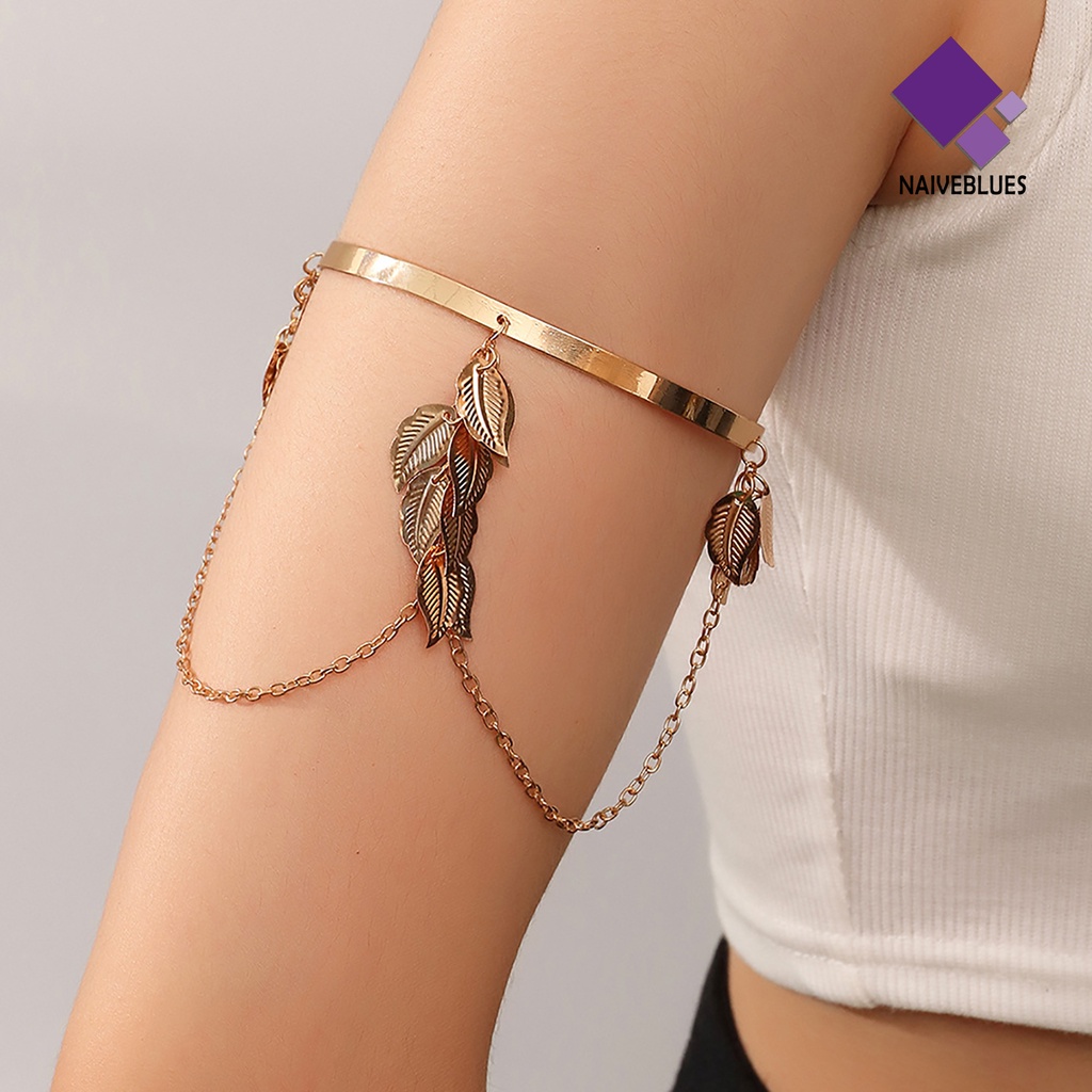 Naiveblue &gt; Gelang Bangle Open Adjustable Desain Daun Untuk Wanita