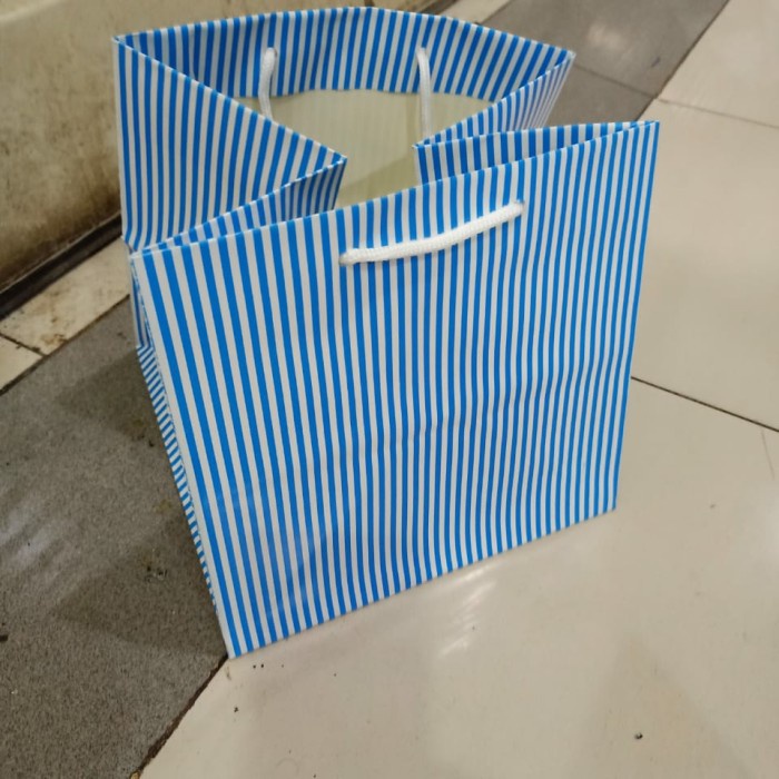 

✨ BISA COD ✨ paper bag nasi box 20 garis biru isi 12 pcs terlaris