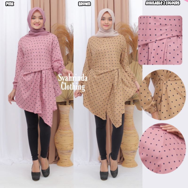 Atasan Tangan Panjang Wanita Polkadot Shakila Import SEleting Belakang