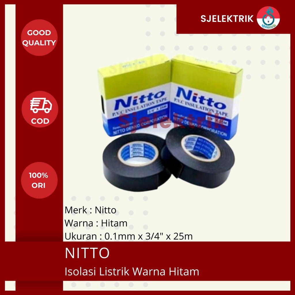 

Nitto Isolasi Listrik Kabel Hitam PVC Tape / Solasiban Kabel listrik Nitto Hitam