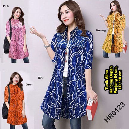 HR0123 Tunik Alina Kancing Depan / Tunik Lengan Panjang / Tunik Wanita