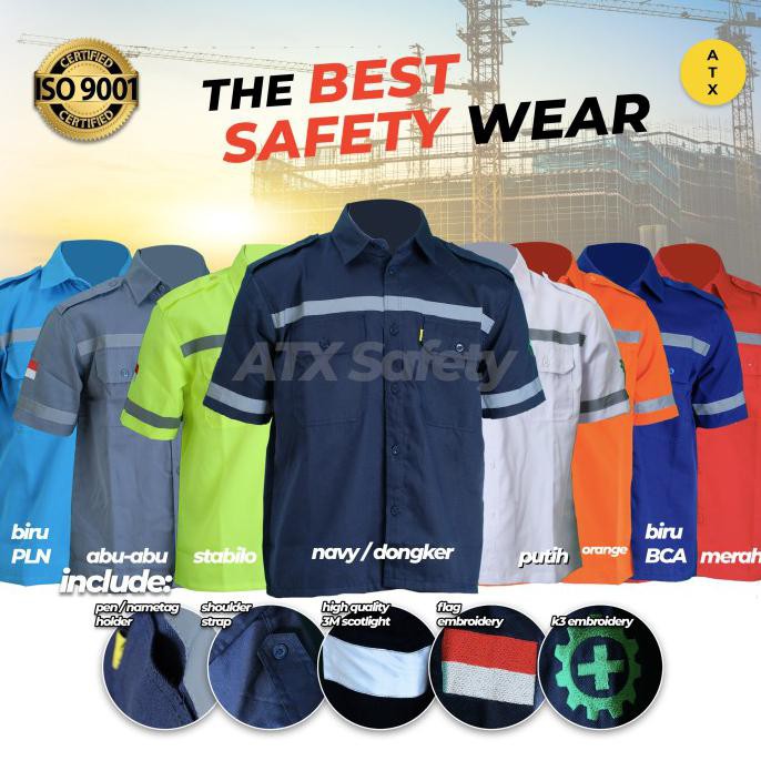 Wearpack Safety Lengan Pendek Baju Seragam Kerja Proyek Safety K3 - Merah, M