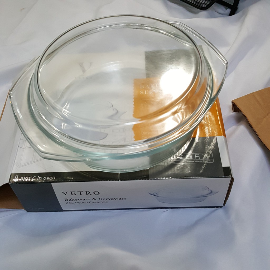 Vetro Bakeware & Serveware 2.0L tutup/ piring mangkok saji makanan piring saji kaca tahan panas ori