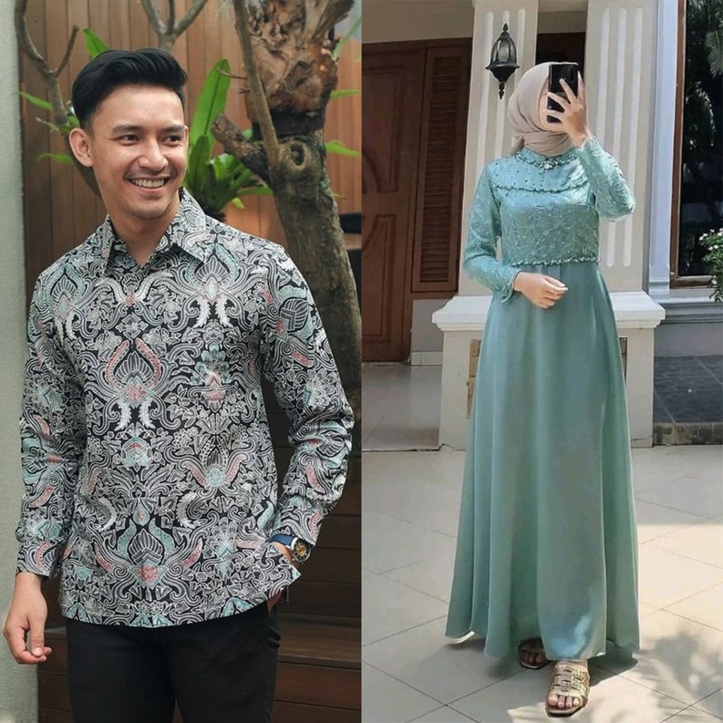 PRODUK TERBARU ! TERLARIS &amp; BISA COD | COUPLE MAXI DRESS BRUKAT OUTFIT KONDANGAN DRESS PESTA KEKININAN COUPLE GAMIS BROKAT BAJU LEBARAN