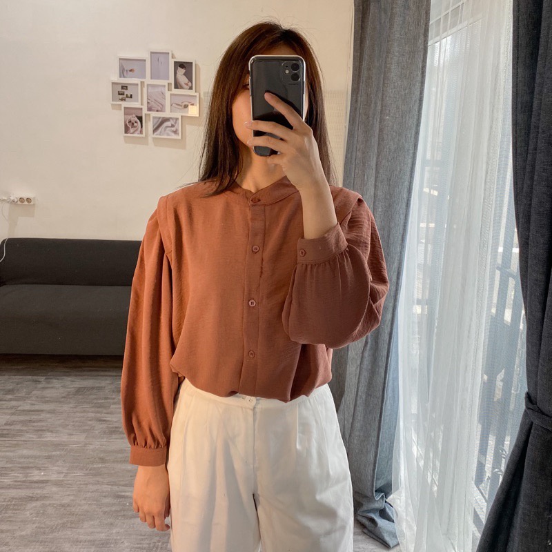 BEFAST - ZFS OOTD Wanita Blouse GHINA / RIVERY OVERSIZE BLOUSE / Blouse Kasual / Atasan Blouse Kekiniaan / Blouse Lengan Panjang / Blouse Casual / Fashion Kerja / Formal / Blouse Polos Modis Remaja