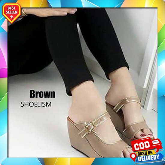 Sepatu Wedges Wanita Casual Kondangan Terbaru Wejes Terpopuler Wages W Sandal Wedges Mr64 Moca - Be