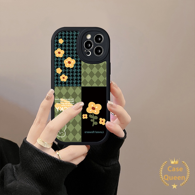 Casing Soft Case TPU Motif Kotak-Kotak Hijau Untuk IPhone 11 / 12 / 13Pro MAX / 6 / 6s / 7 / 8 + / XR / X / XS MAX