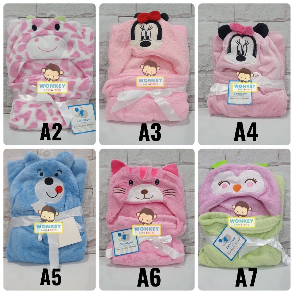 Selimut Bayi Topi Karakter / Selimut Bayi Animal / Baby Blanket Boneka Fleece / Selimut Anak Hoodie