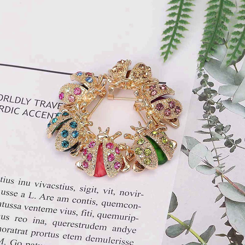 Fancyqube Fancycube Pin Bros Kristal Berlian Imitasi Bentuk Kumbang Kecil Warna-Warni Untuk Wanita