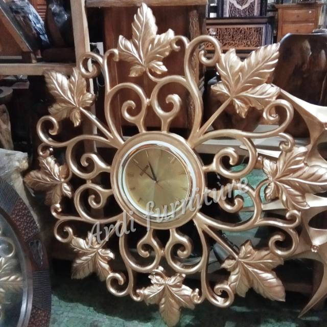 Jam dinding kayu jati ukir Jepara jam tembok dekorasi hiasan dinding  furniture Jepara