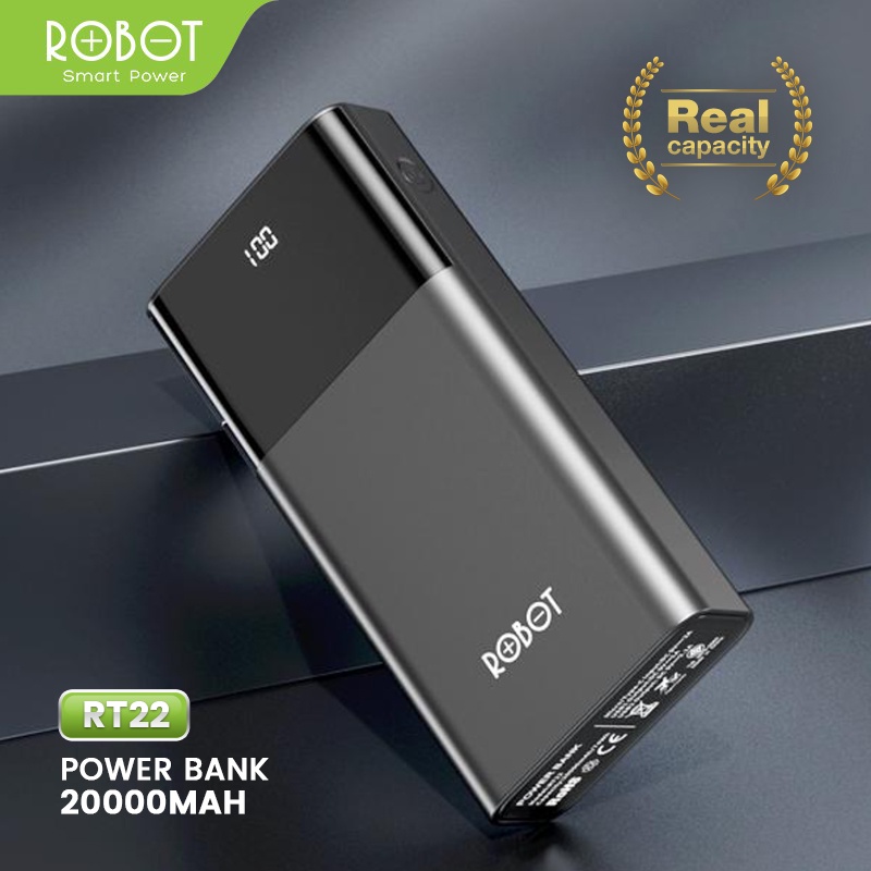 (GA2) PowerBank ROBOT 20000mah RT22 Dual Port Input &amp; Output Original Led Indicator - Garansi Resmi 1 Tahun