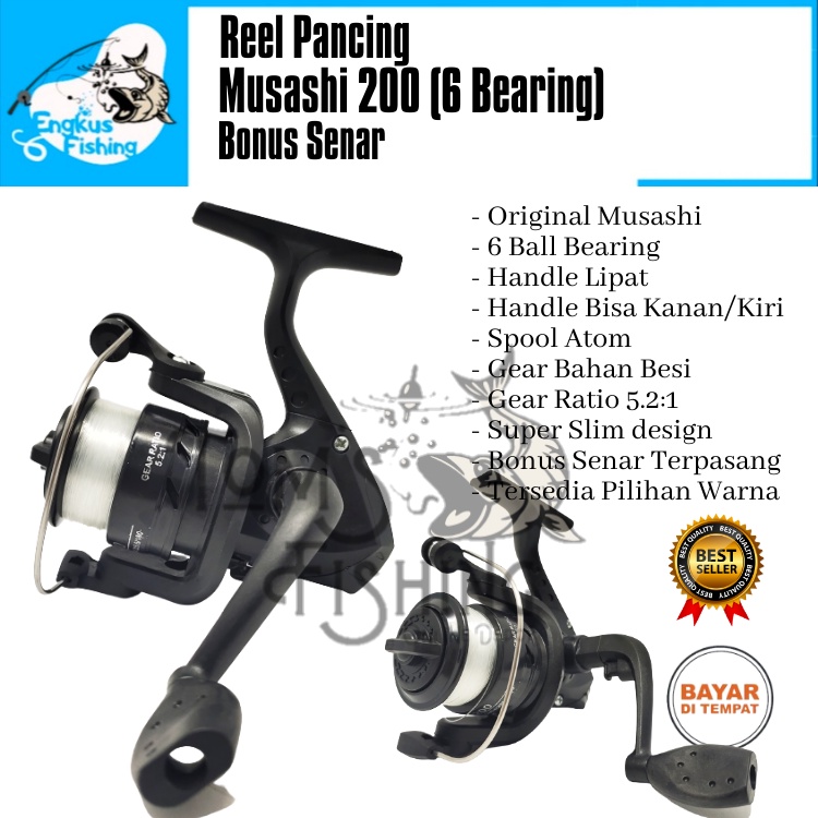 Reel Pancing Musashi MS200 Mini ( 6 Bearing ) Bonus Senar Murah - Engkus Fishing