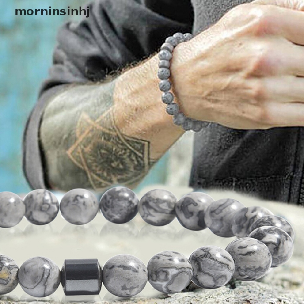 Mor Gelang Tangan Manikmanik Batu Lava Rock Alami 8mm Stretch Untuk Wanita