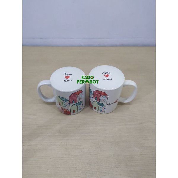 Mug Papa Mama tutup set keramik Premium 2set