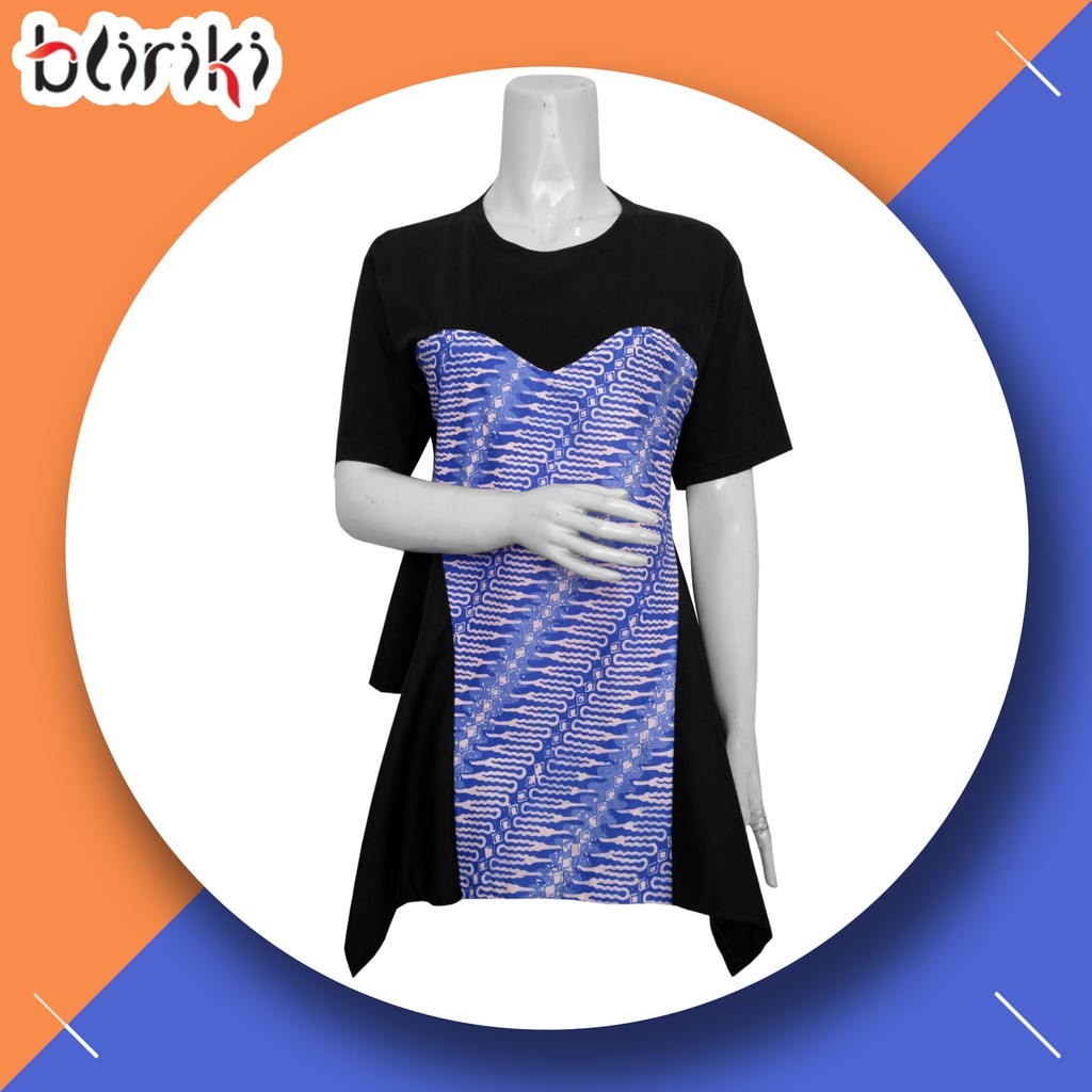 KB37 Kaos Katun Kombinasi Batik Cap Loving Flared Lengan Pendek Wanita