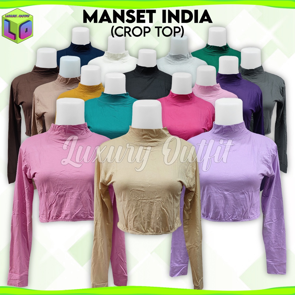 Baju Manset India Lengan Panjang Wanita Polos Bahan Rayon Spandek Dalaman Perempuan Hitam Putih Warn