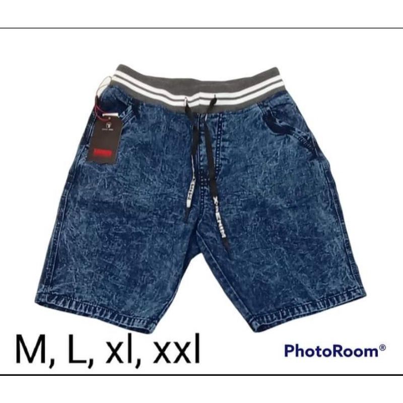 Celana pendek jeans sandwash pinggang karet pria dewasa/celana pendek sandwash