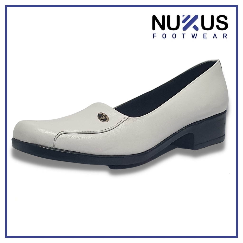 Nukus Footwear Sepatu Pantofel Wanita Putih Kulit Sapi Asli - NPW P01