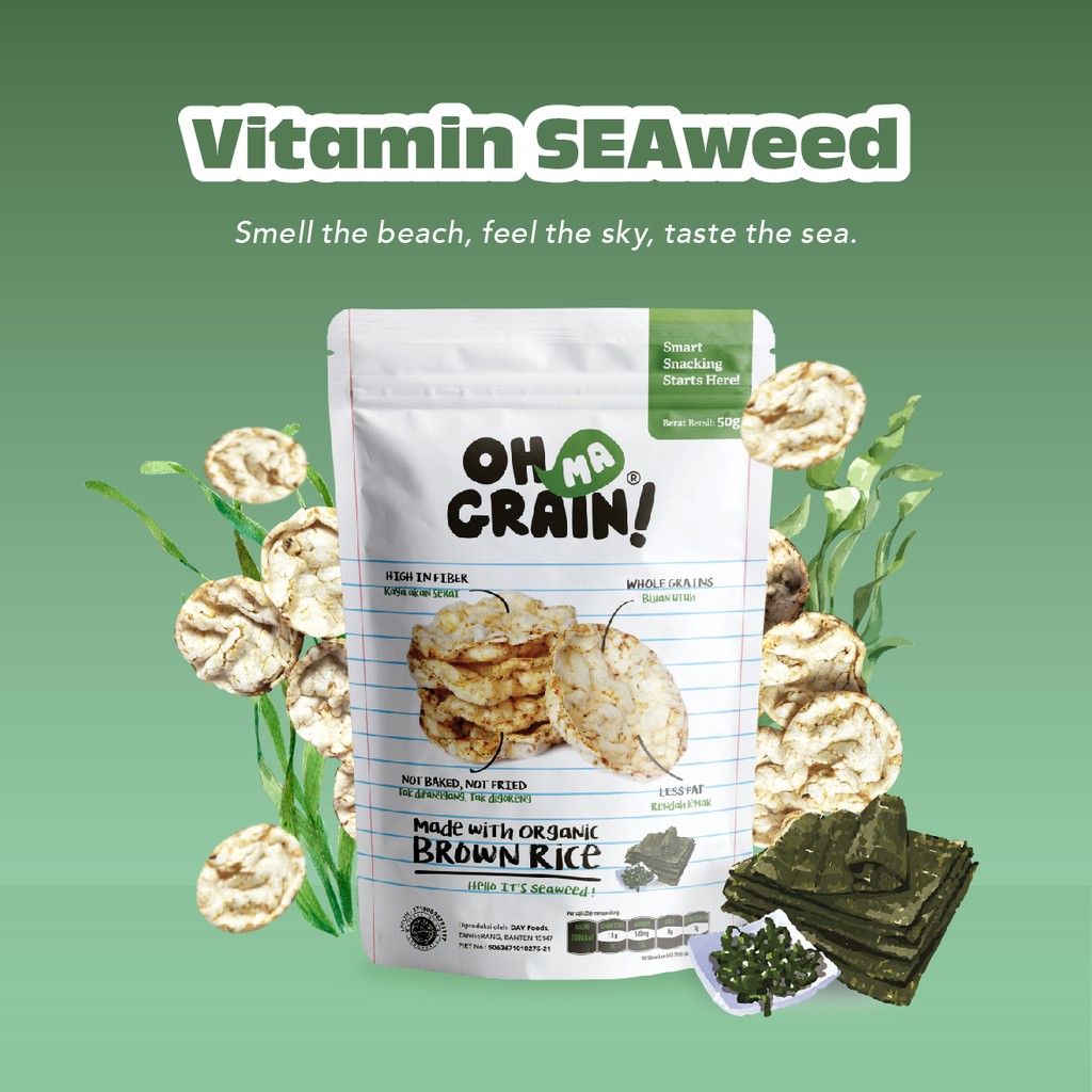 Oh Ma Grain, Organic Brown Rice Cakes Seaweed 45 gr
