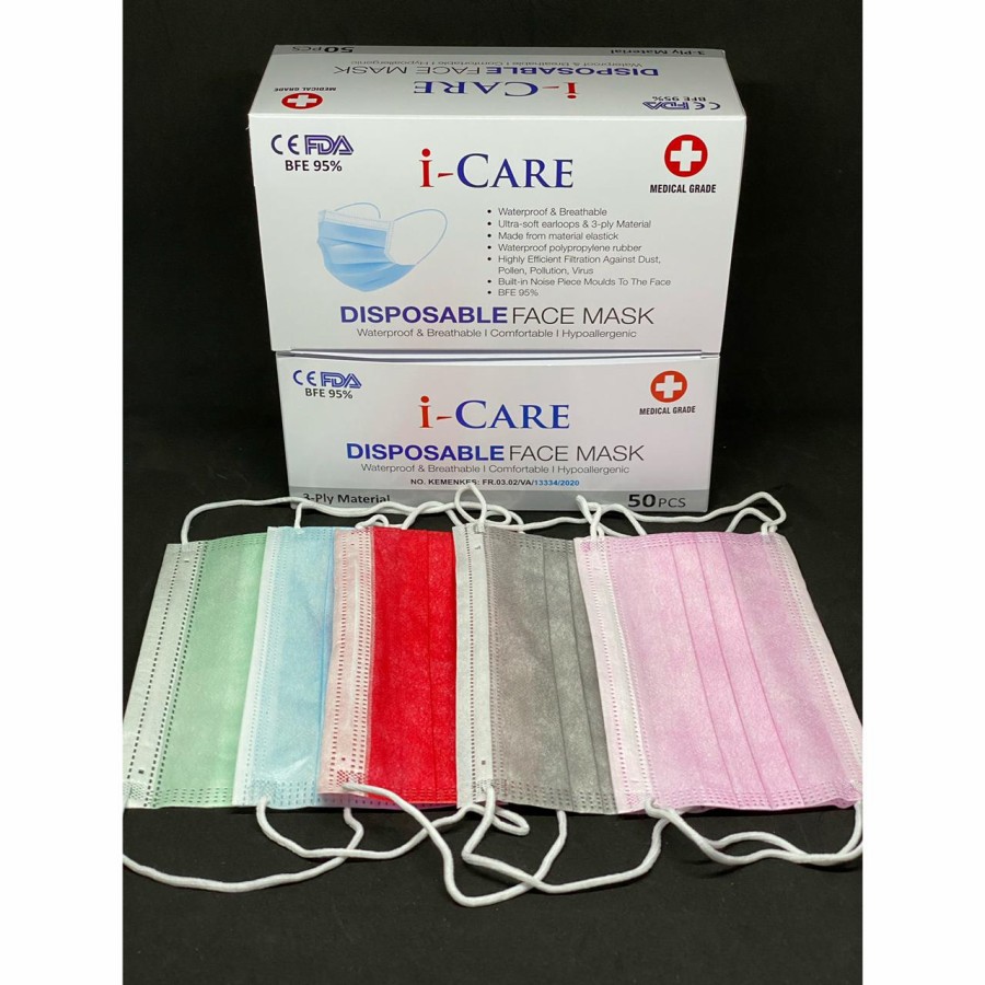 Masker i-Care Earloop 3ply isi 50 Pcs Icare - Big Plaza