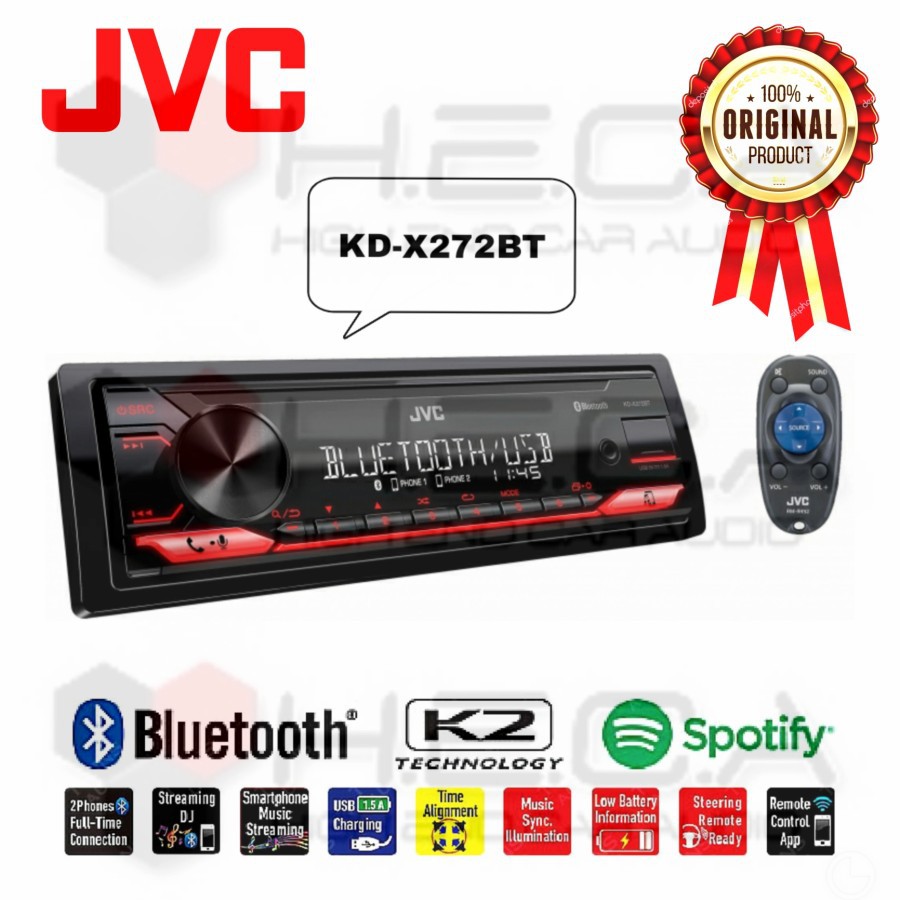 JVC KD-X272BT Single Din Head Unit Tape Mobil Deckless Radio USB