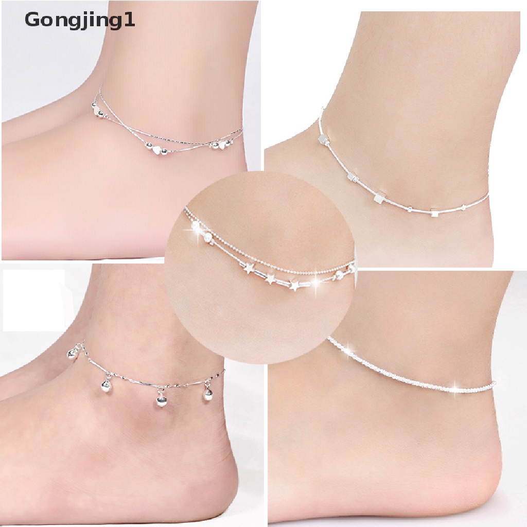 Gongjing1 Gelang Kaki Tali Rami Lapis Silver 925 Untuk Wanita