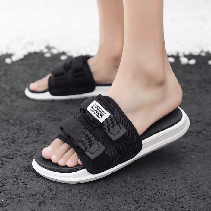 SANDAL SLOP PRIA WANITA FASHION CANVAS