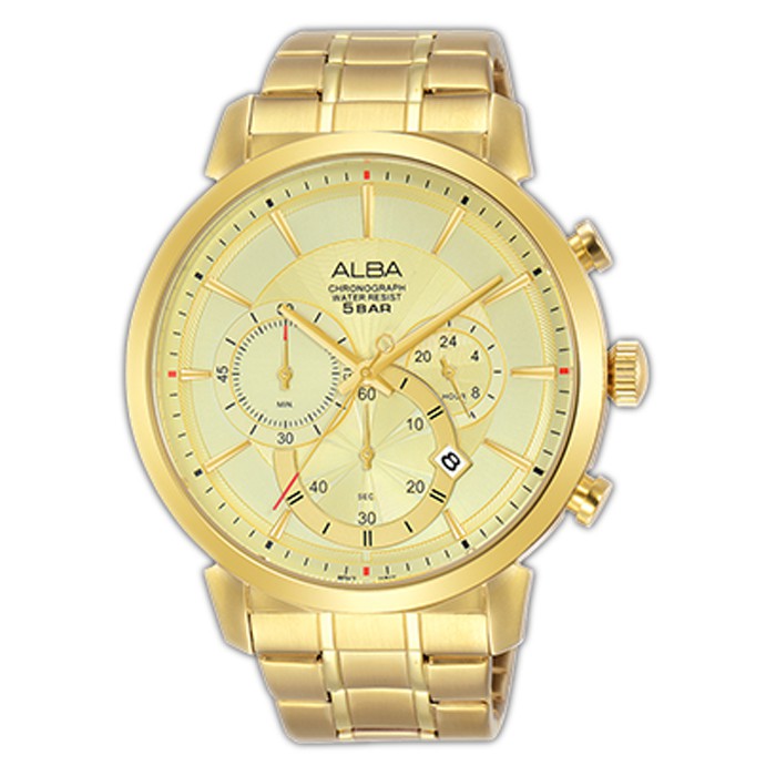 Alba Quartz AT3C34X1 Chrono Gold Polished - Jam Tangan Pria AT3C34