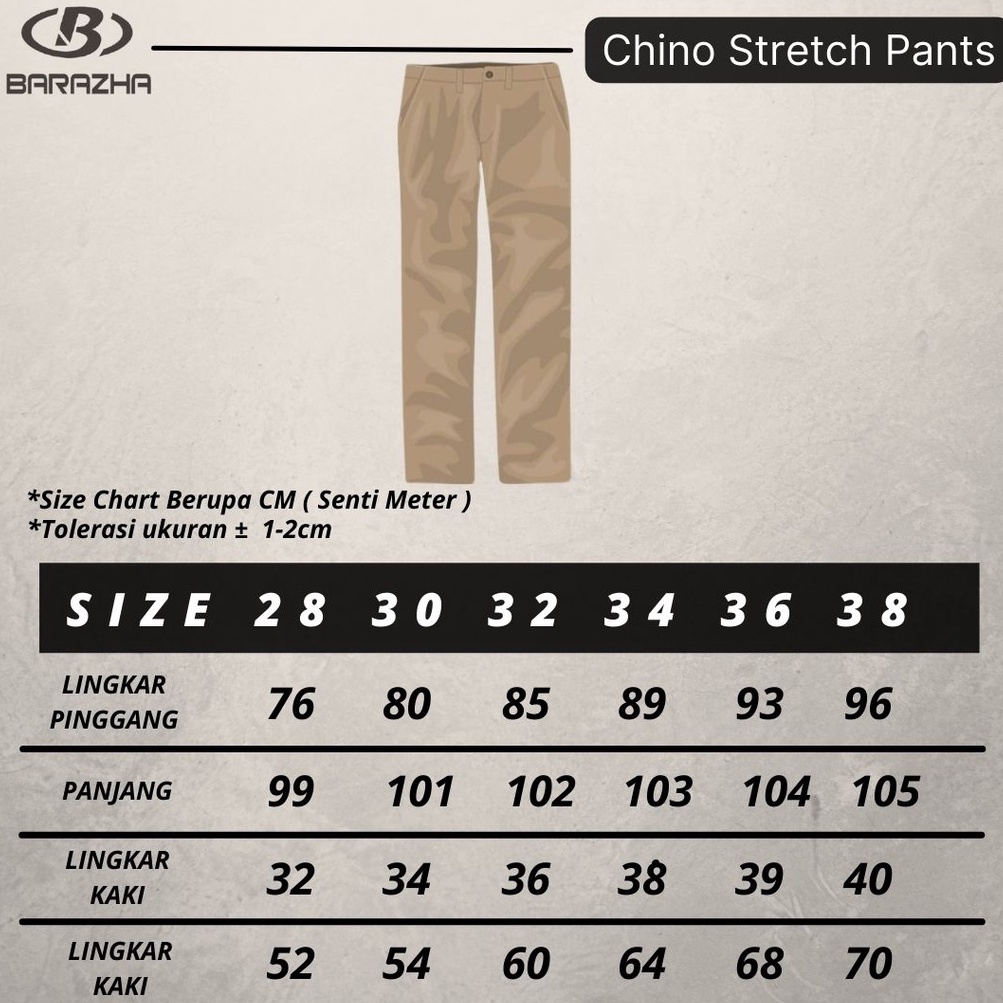 Celana Chino Panjang Regular Fit Stretch/Elastis 28-40 Barazha