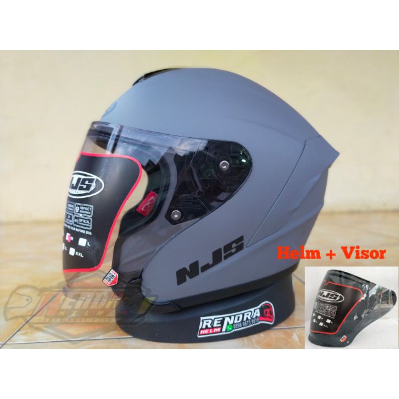 HELM NJS KAIROZ Solid Original 100% Ogkir Termurah 2kg-Grey Df+ visor Smuke